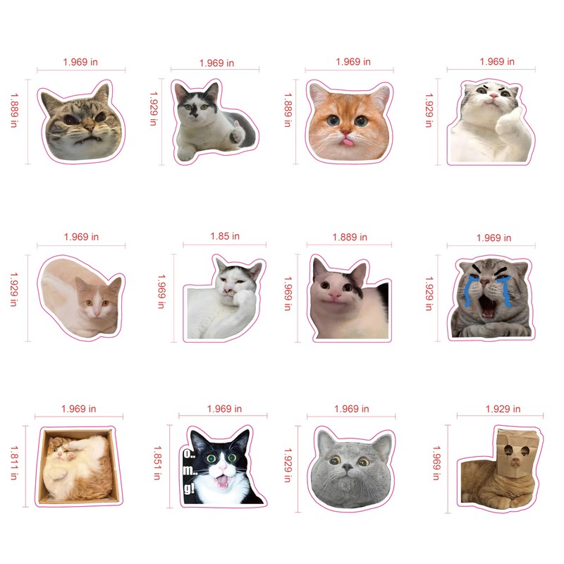 12Pcs Funny Cat Meme Fridge Magnets Cute Refrigerator Magnetic Stickers