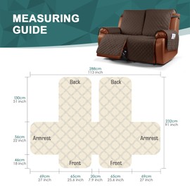 Ruaozz Waterproof Recliner Sofa Cover 1-Piece Couch Covers for Reclining Couches Reclining Sofa Cover Washable Furniture Protector with Elastic Straps Pocket for Kids, Pets (Dark Brown, 2 Seater)