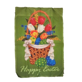 Ruffin Flag Company Happy Easter Basket Flowers 12"x18" Sleeved Polyester Garden Flags