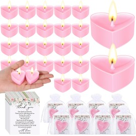 Conelist 54 Sets Wedding Favors for Guests 54 Heart Shaped Candles Mini Soywax Tealight Candles 54 Thank You Cards and 54 Organza Bags for Wedding Party Favor Gift Decoration (Pink)