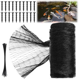 Yoojahow Koi Pond Netting Kit 15 x 20 ft, Net Cover for Leaves, Black Heavy Duty Fine Mesh, Durable Pond Netting Protects Koi Fish from Blue Heron Birds, Cats & Predators, 20pcs Stakes & Ties Included