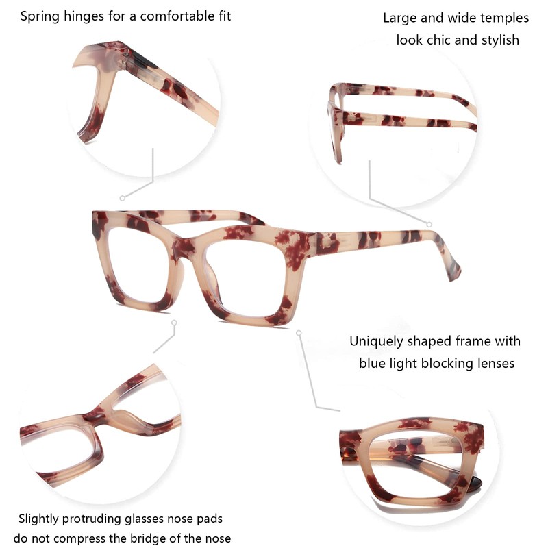 Hubeye 2 Pack Retro Oversized Blue Light Filter Glasses Square