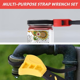 Two Piece Band Wrench Set, Adjustable Band Wrench Set for Oil Filter, Universal Wrench for Rubber Hose, Universal Wrench for Oil Filter, for Bottle, Sink, Black and Red.