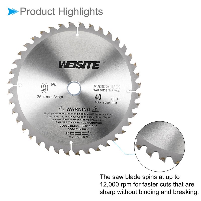 CoCud Circular Saw Blade, 9" Outer Dia 40 Teeth 3/4"