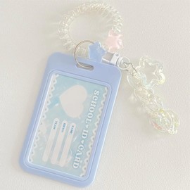 runrayay Kpop Photocard Holder Keychain Cartoon PC Holder Kpop ID Badge Holder with Keychain Student Bus Card Pendant Keychain Hard Shell Protective Photo Sleeves - Blue