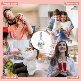 Amuefer Easter Basket Charms for Bracelets 925 Sterling Silver with Cubic Zirconia Pendant for Necklaces Birthday Christmas Jewelry Gifts for Women Mom Friends