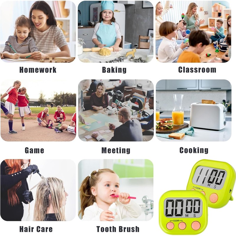 6 Pack Timer for Kids, Kitchen Timers, Magnetic Digital Timers,
