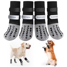 YunoEntona Non Slip Dog Socks to Prevent Licking Paws - for Hardwood Floors Anti Slip - Grippy Socks for Senior Dog - Double Elastic Reflective Straps Prevent Scratching for Hot Pavement. (Grey, XL)