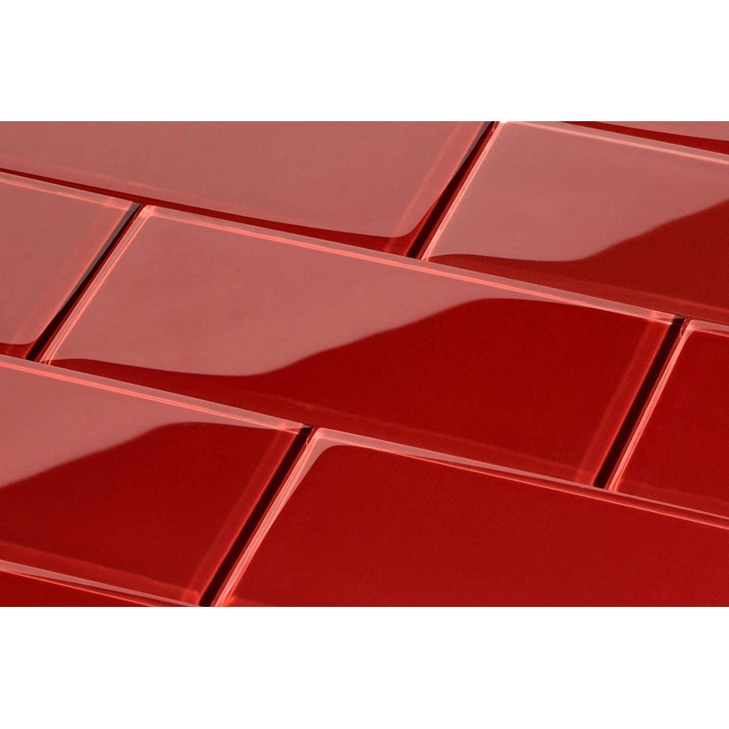Tenedos Ruby Red 3x6 Red Glass Wall Tile Mosaic Backsplash