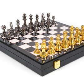 Metal Chess Set for Adults and – Marbling Chess Board with Chess Pieces – Travel Chess Sets with Extra Queens with zinc Alloy Metal Pieces – Ideal for Beginners and Professional Players