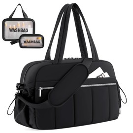 Weekender Bag for Women, Travel Duffle Bag with Toiletry Bag, Carry on Bag for Airplanes, Overnight Duffel Bag, Gym Bag with Wet Pocket, Hospital Bag for Women Labor Delivery, Black