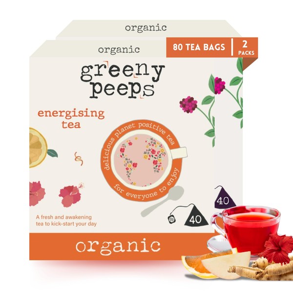 Greenypeeps Organic Energizing Tea Bags - Invigorating Ginseng, Hibiscus, Apple,