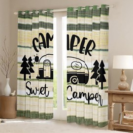 Feelyou Camper Curtains for Bedroom 30%-50% Blackout Curtains Happy Camping Darkening Dreapes Decor RV Camping Camper Accessories for Travel Trailers Window Treatments (2 Panels, 38 x 54 Inch)