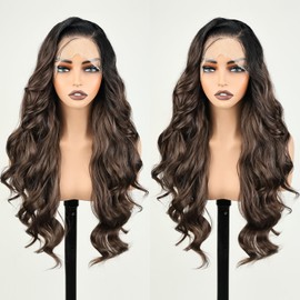 FABÉLLE 26Inch Brown Wig With Dark Roots Free Part Hair 13×6 Lace Front Wigs For Black Women Beginner Friendly