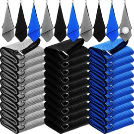 Batiyeer Batiyeer Golf Towels Bulk for Bags 16' x 24' Microfiber Waffle Pattern Golf Towels Trifold with Clip for Hiking,Tournament, Yoga(Blue, Black, Gray,30 Pcs)