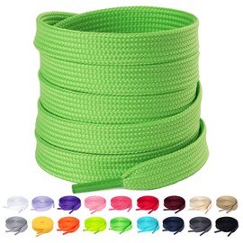Olukssck 1 Pair Flat Shoe Laces for Sneakers, 2/5" Wide Athletic Shoelaces Green 48 inch(122cm)