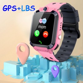 Puhiuyoi GPS Smartwatch Children, Smart Watch with Phone, IP68 Waterproof, SOS, Voice Chat, Touchscreen, Camera, Games, Alarm Clock, Children's Smartwatch for Boys Girls 4-12 Years Gift