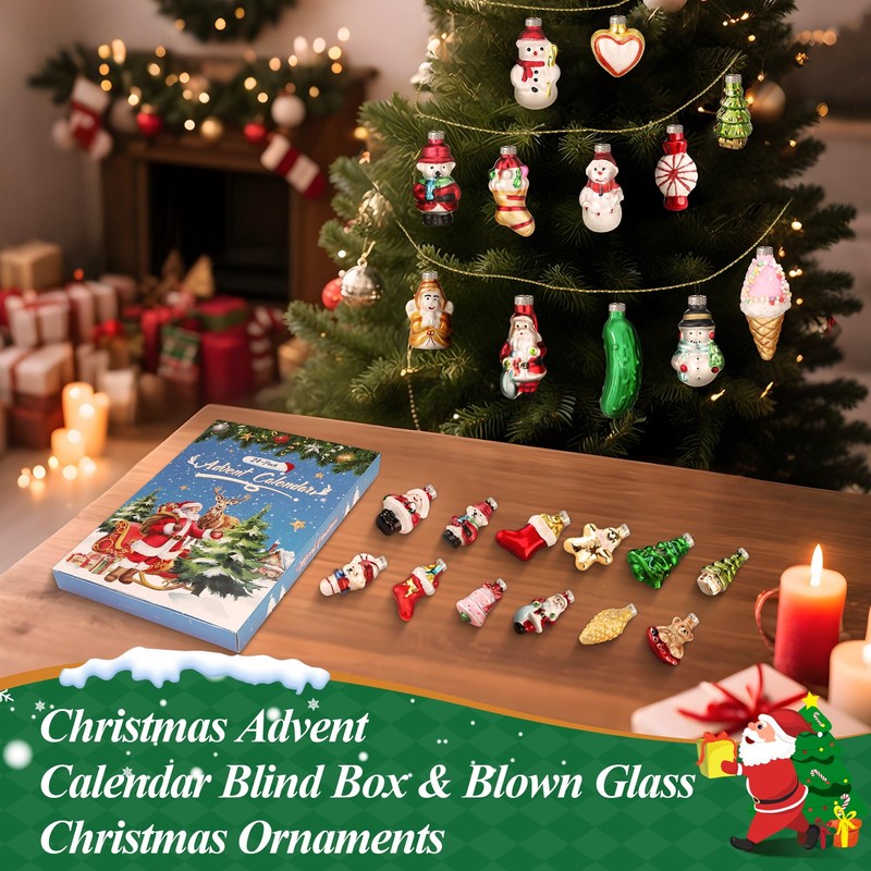 ElectricWise 24 Pcs Glass Christmas Ornaments & Advent Countdown Calendar