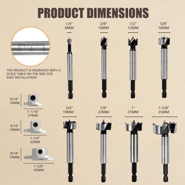 CATITO 8-piece Forstner Drill Bit Set for Woodworking - HEX Shank, Forstner Bit, Wood Drill Bits for Holes, Hinge Cutter for Wood, Plastic, Plywood