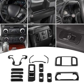 PDKLIN for F150 Carbon Fiber Interior Trim Kit, Inner Door Handles Covers Trim for 2015-2020 Ford F150 Black Carbon Fiber Grain Interior Accessories 14pcs