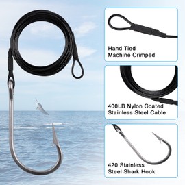 Fishing Shark Rig,2pcs Surf Fishing Leader Rigs with Tuna Shark Hooks Stainless Steel Cable Leader Wire Rig Deep Sea Fishing Hooks Big Game Leader Rig for Shark Tuna Toothy