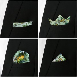 GHTIYLP Floral Cotton Pocket Squares for Men with Pocket Square Holder Flower Men's Handkerchiefs for Wedding Groom Casual (16)