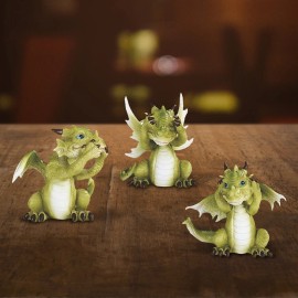 3 Wise Green Dragon Hear No Evil, See No Evil, Speak No Evil Figurine Set 3.5"H