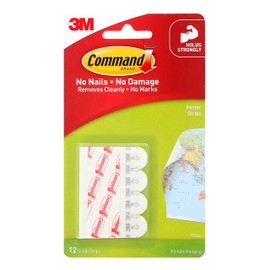 Command Poster Hanging Strips, 12 Strips, White, 17024