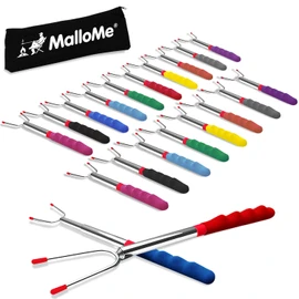 MalloMe Premium Marshmallow 45-inch Roasting Sticks Set of 8 Smores Skewers & Hot Dog Fork | Extending Patio Fire Pit Camping Cookware Campfire