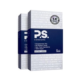 PS Preservativos Ps Preservativos Extra Grandes De Látex Para Hombres - Inodoros Y 100% Veganos - Preservativos Excepcionalmente Delgados, Lubricados 
