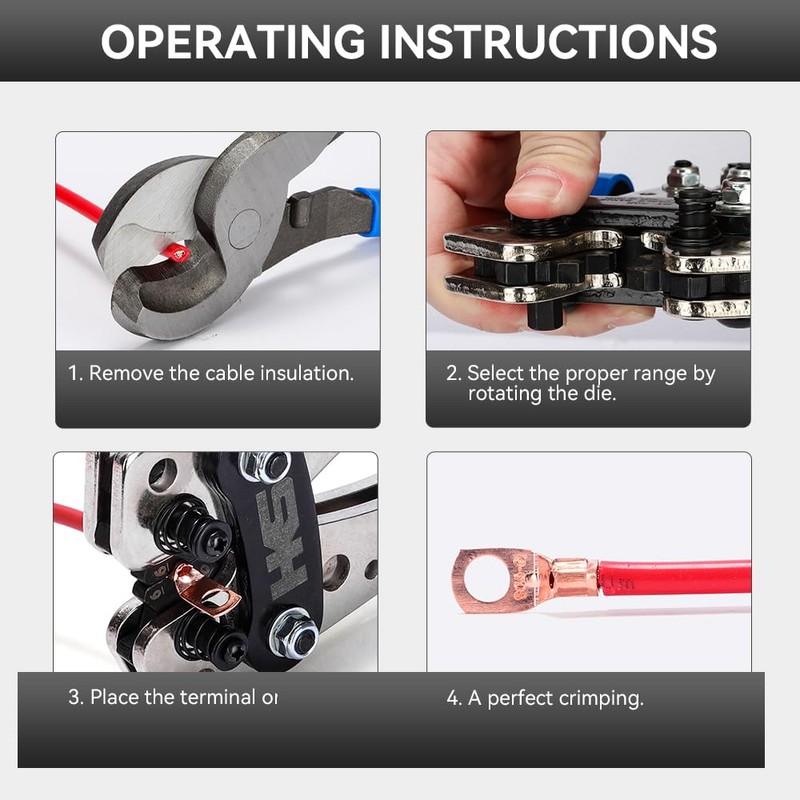 HKS Battery Cable Lug Crimping Tool 10-1 AWG with Cutter,