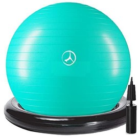 Yoga Ball Chair  Exercise with Base or Stand for Home Office Desk Sitting Workout 65cm Antiburst Balance & Stability Seat Large Gym Abs - Color: Aqua, Size: 65 cm
