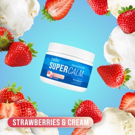 Nello Supercalm Powdered Drink Mix, Strawberries & Cream, L Theanine, Ksm-66 Ashwagandha, Magnesium Glycinate, Vitamin D 3, Supplements for Relaxation & Focus, Natural, No Sugar, Non GMO, 30 Srvgs