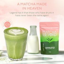 Matcha and Beyond Organic Ceremonial Matcha Green Tea Powder - 100g Ceremonial Grade, Vegan, No Sugar, Non-GMO - Perfect for Focus & Energy 66mg Caffeine
