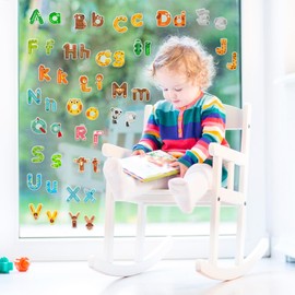 Whaline 2 Sheets Alphabet Letters Thick Gel Clings Cute Animals 26 Uppercase & Lowercase Window Gel Decals for Educational Spelling Learning Home Classroom Nursery Decor