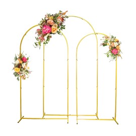 FSMIWSWI Metal Arch Backdrop Stand Set of 3, (7.2FT/6.6FT/6FT) Stable Square Tube Gold Backdrop Arch Stand for Birthday, Party, Wedding, Baby Shower, Decoration, DD-003