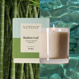 Votivo Bamboo Leaf 10 oz Signature Candle | Soy Wax Blend | Relaxing Scent | Luxury Glass Jar Scented Candle & Box | Candles for Home Scented | Candle Gifts | Highly Scented