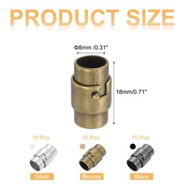 sourcing map 30 Pcs Magnetic Clasps, 8mm /0.31 Inch Leather Cord End Caps Magnetic Bracelet Clasps and Closures for Jewelry Making DIY Bracelet Closures, Silver, Bronze, Black