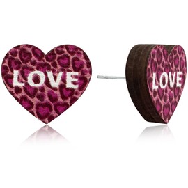 WUWEIJIAJIA Sweet Valentine's Day Flower Lightweight Wooden Love Heart Stud Earrings Cute Tiny Love Letter Pair Cup Rainbow Stud Earrings for Women (Style-15)