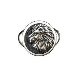 Lion Head Ring for Men, Norse Viking Lion Ring, Hip Hop Lion Signet Ring, Vintage Engraved Carved Band Rings, Lion Totem Ring, Punk Lion Amulet Ring, Gothic Animal Lion Jewelry for Men Boys (T1/2)