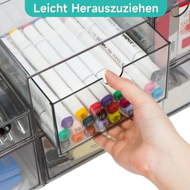 OSTWOLKE Acrylic Desk Organiser with 6 Drawers, Plastic Make-Up Organiser, 23 x 16.5 x 28.5 cm, Clear Drawer Box, Stackable for Home Office & Dressing Table, Ideal for Office Supplies, Cosmetics