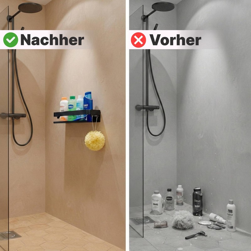 Minismus Shower Shelf No Drilling Black Shower Shelf with Safety