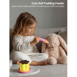 Pudding Feeding Toy for Dolls(2 Packs), Interactive Baby Doll Food with Retractable Spoon, Pretend Play Food for Toddlers 3-5-8, Realistic Role Play Toy for Girls, Easter Basket Stuffers Gifts