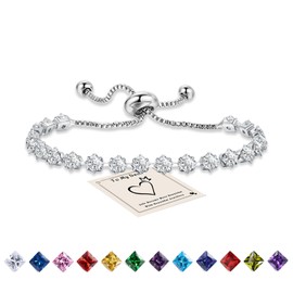 Tennis Bracelets for Women, Sterling Silver Friendship Bracelet, Silver Crystal Bracelet Birthstone Bracelet for Women, Adjustable Diamond Bracelet Ladies Gifts Birthday Ladies Jewellery Sister Gifts
