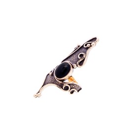 Windalf Alania Long Women's Ring 45 mm Onyx Magic Gothic Jewellery High Quality Bronze, Fabric jewellery bag, Onyx