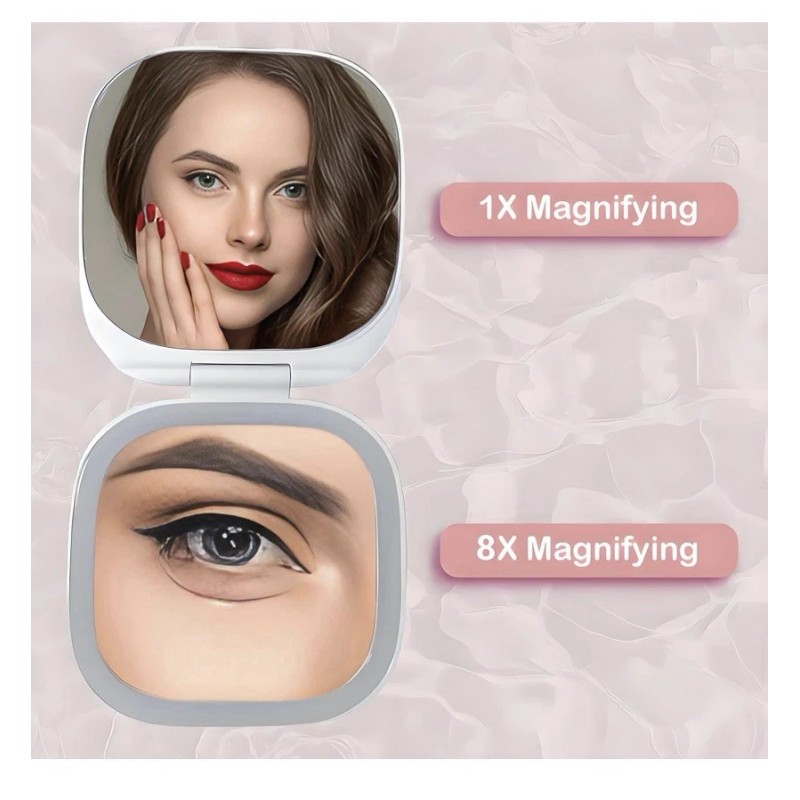 Mirror Rechargeable LED Square Compact Mirror (White). Natural light setting.