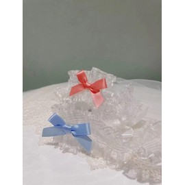 Bracelets and Garter Set, Garters with White Lace and Pink Bow Design, Bridal Accessories, Wedding Supplies, 2 x Bracelets & 1 x Garter for Bride