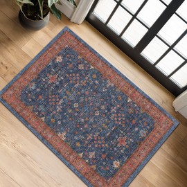 Hazo Haus Washable 2x4 Entry Rug Front Door Indoor, Farmhouse Small Area Rugs for Kitchen, Bathroom, Entrance, Non Slip Rubber Backed, Perfect for Boho Décor (2x4 Navy Blue)