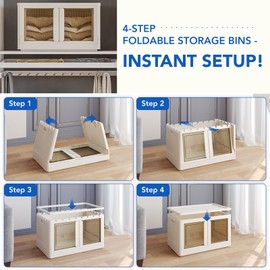 FLEXIMOUNTS Stackable Storage Bins With Lids, Collapsible Plastic Storage Bins, 228 QT-3 Pack Closet Organizers and Storage Containers with Doors For Home, Milky White, 25" L x 15.5" W x 42.5" H