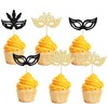 24Pcs Masquerade Masks Cupcake Toppers Black Gold Glitter Bachelorette Party